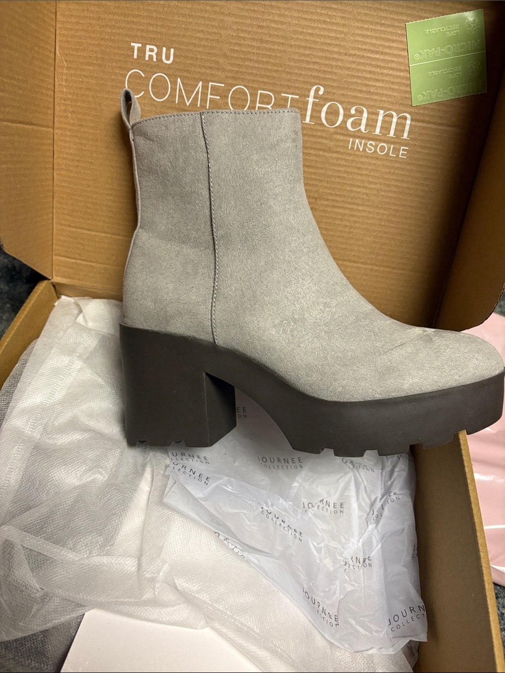 Journee Collection Cassidy Gray Suede-Look Platform Ankle Boots